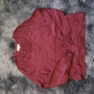 Cloth & Stone Smocked V-Neck Longsleeve Blouse